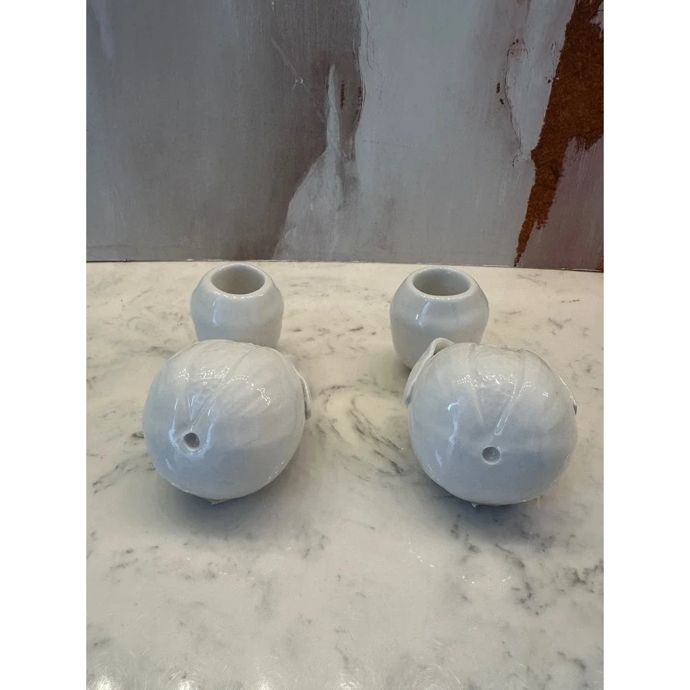 Williams Sonoma Grande Cuisine Fruit Candleholders Set/2 White Ceramic Italy Vtg